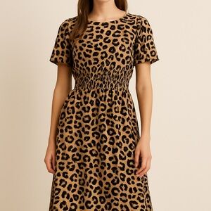 Kate Spade Tan and Black Leopard Midi Dress